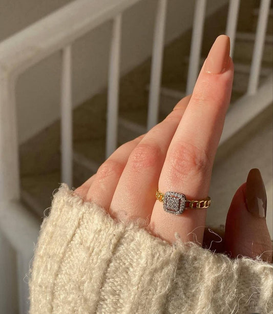 Gold Plated Free Size Ring with Zircon Stones     S1