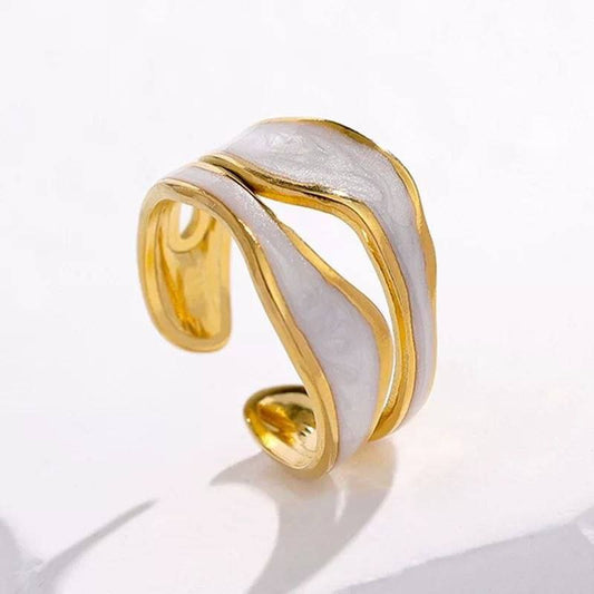 Pure 316 Stainless Steel Enamel Ring – Black and White    S1