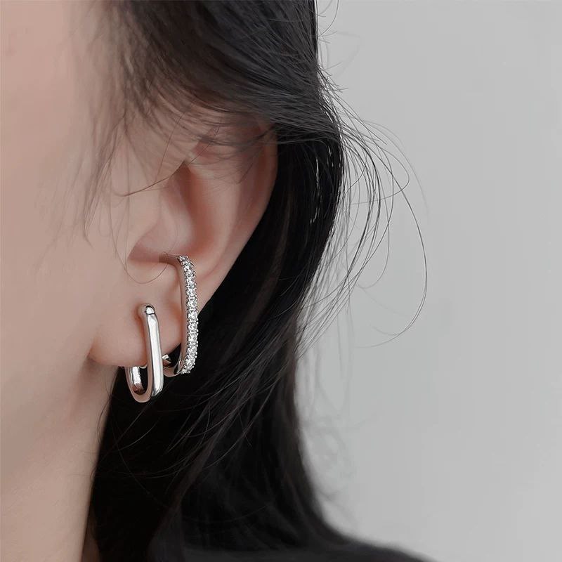 Twisted Column Hoop Earrings Silver 925 Chinese Gold     S1
