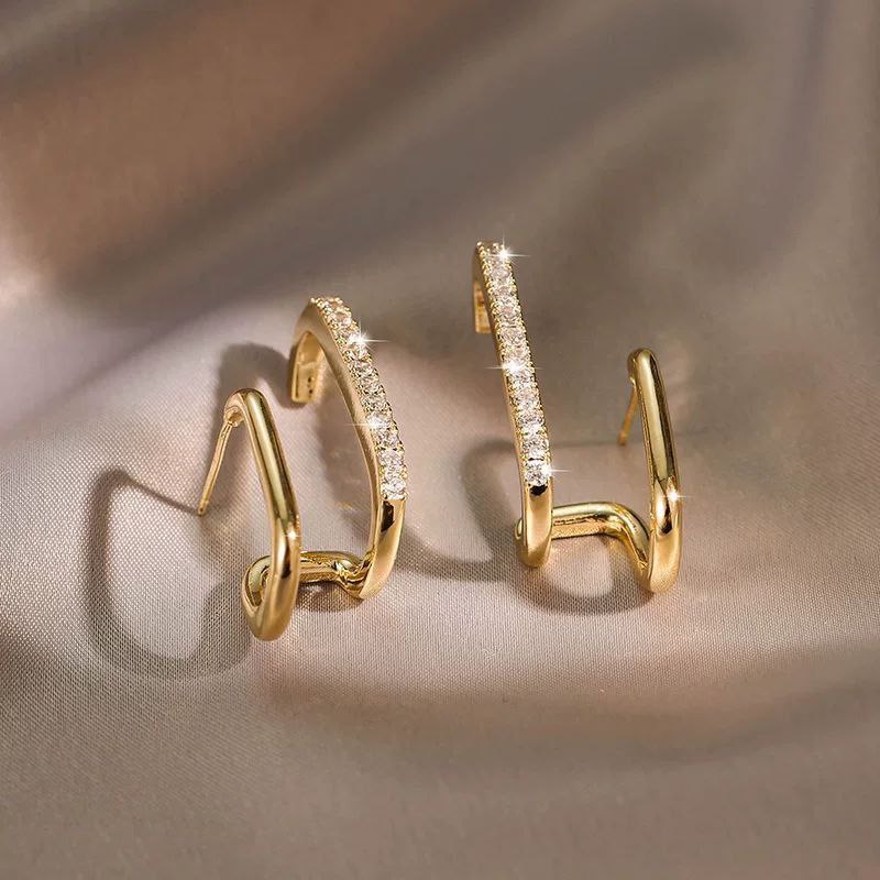 Twisted Column Hoop Earrings Silver 925 Chinese Gold     S1