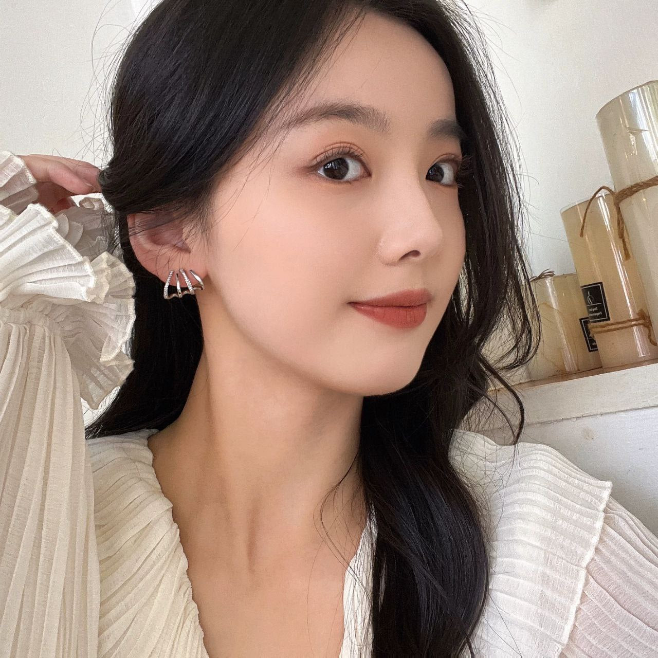 Twisted Column Hoop Earrings Silver 925 Chinese Gold     S1