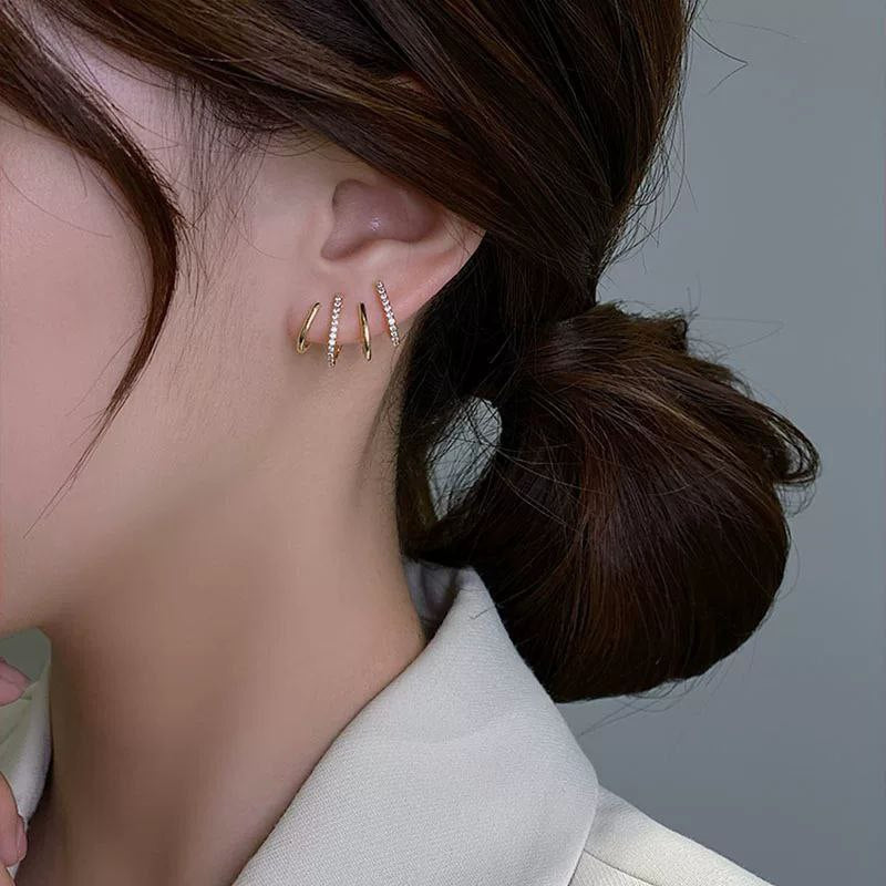 Twisted Column Hoop Earrings Silver 925 Chinese Gold     S1