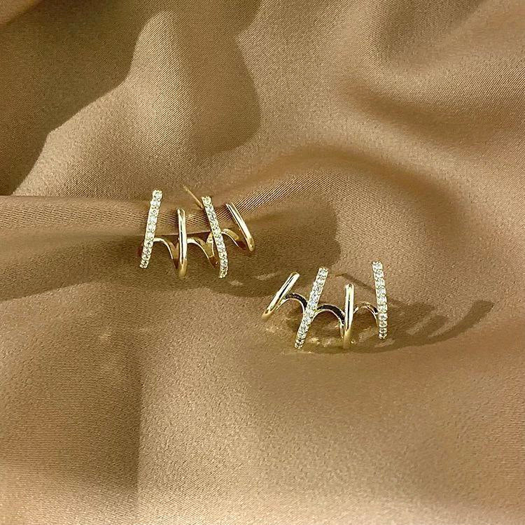 Twisted Column Hoop Earrings Silver 925 Chinese Gold     S1