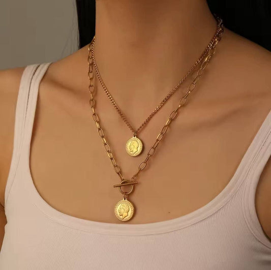 Double Layer Queen Necklace Stainless Steel 316     S1
