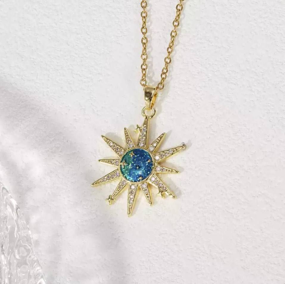 Galaxy Necklace Stainless Steel 316 with Chinese Gold Pendant and Zircon Stones     S1