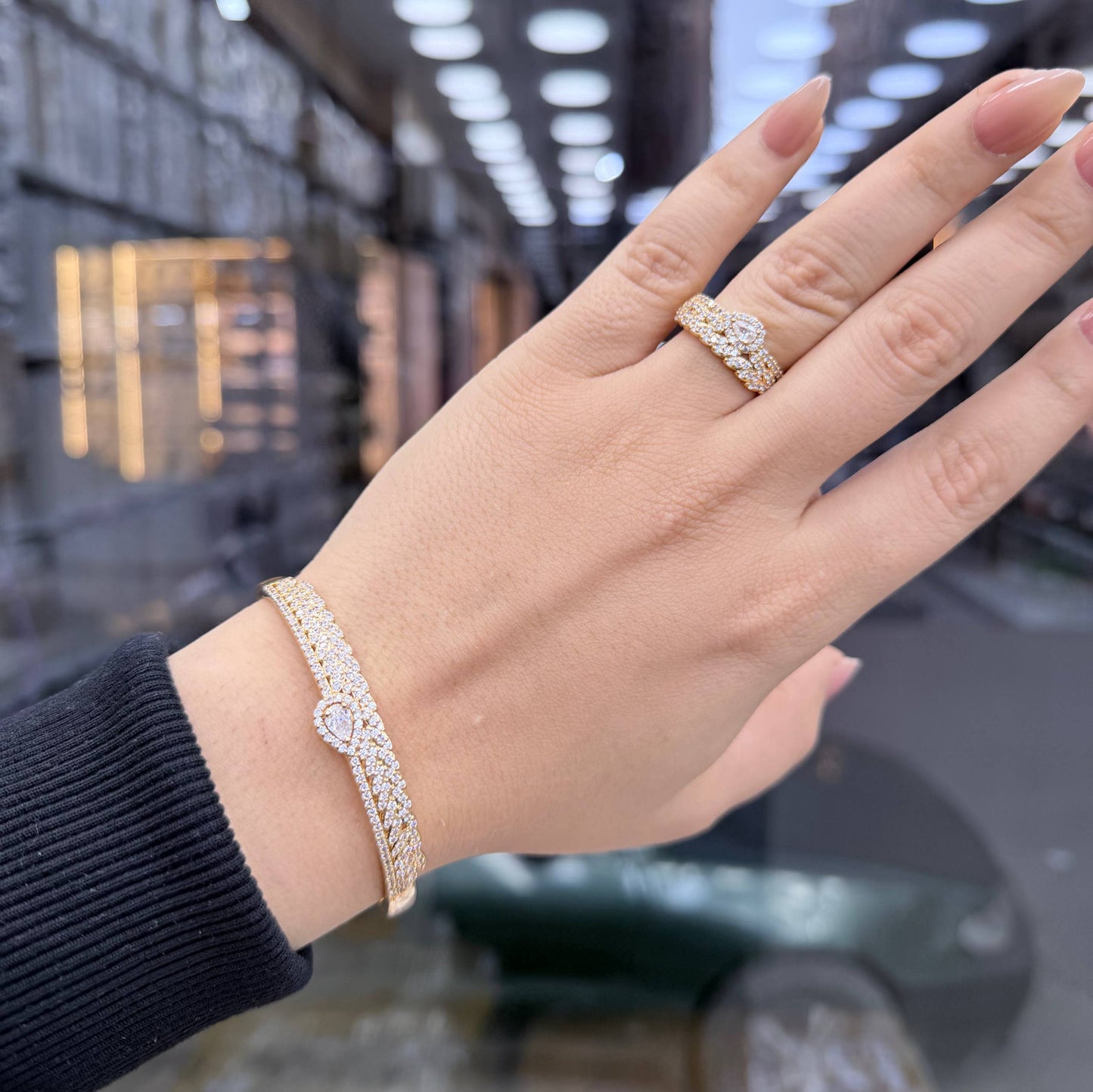 Bracelet & Ring Set Chinese Gold with Zircon Stones      S1