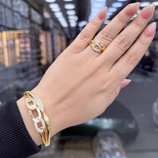 Bracelet & Ring Set Chinese Gold with Zircon Stones      S1