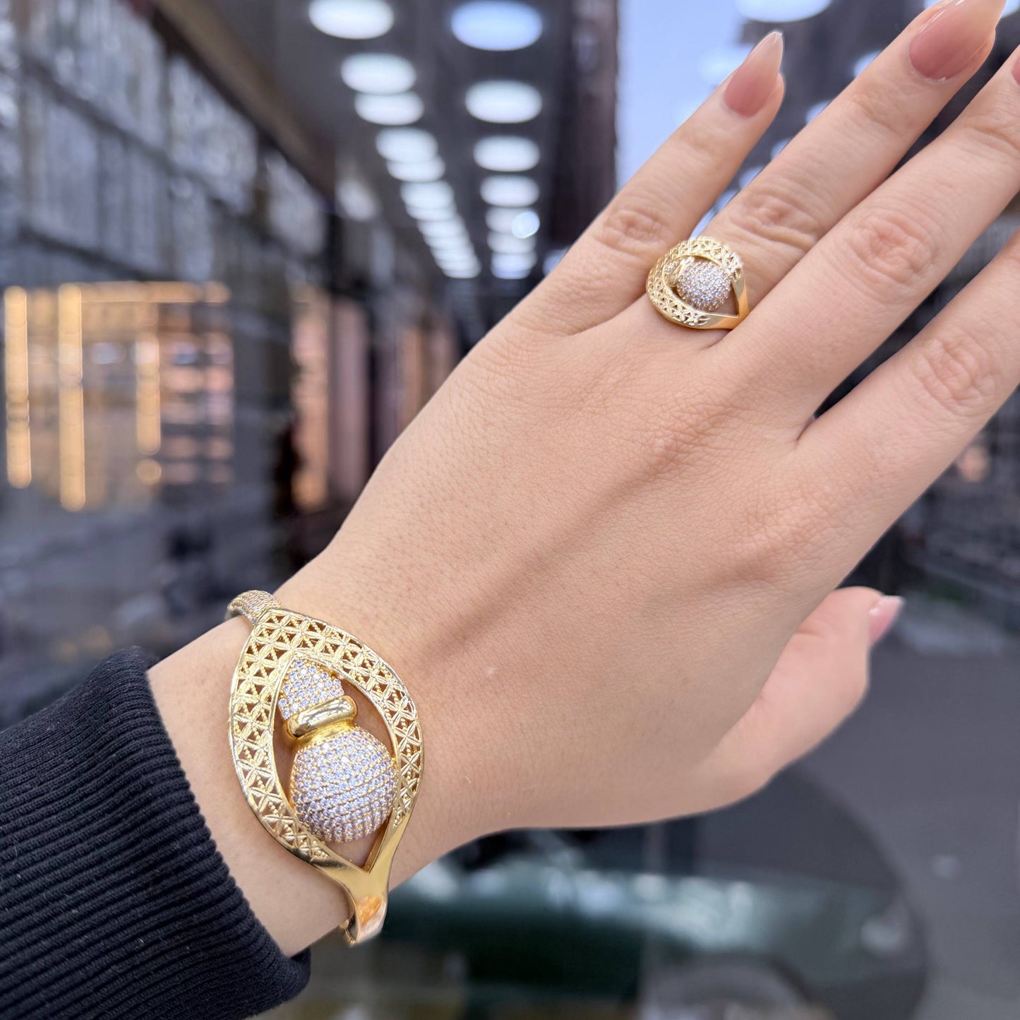Bracelet & Ring Set Chinese Gold with Zircon Stones     S1