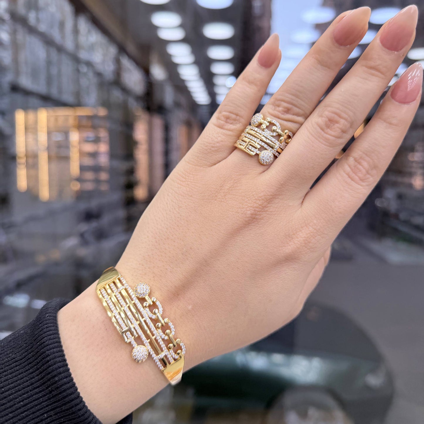 Bracelet & Ring Set Chinese Gold with Zircon Stones     S1