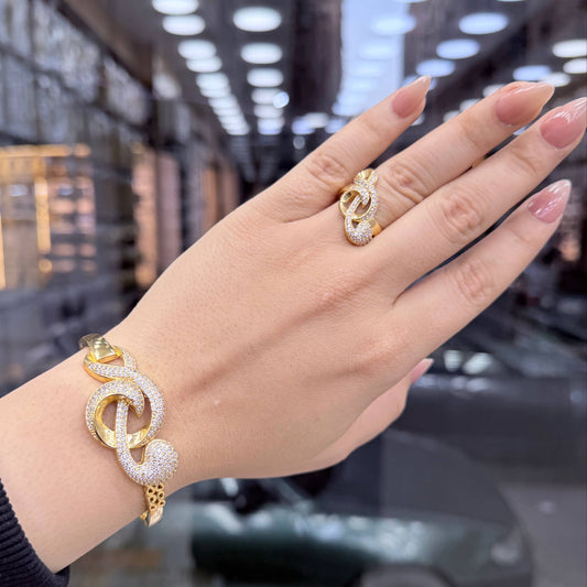 Bracelet & Ring Set Chinese Gold with Zircon Stones      S1