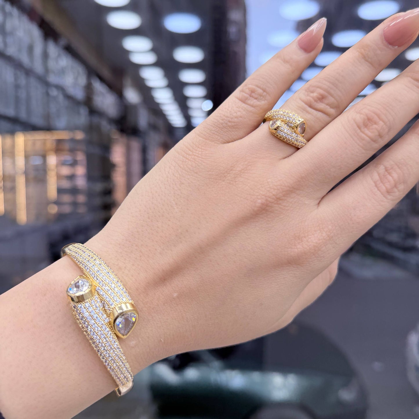 Bracelet & Ring Set Chinese Gold with Zircon Stones     S1