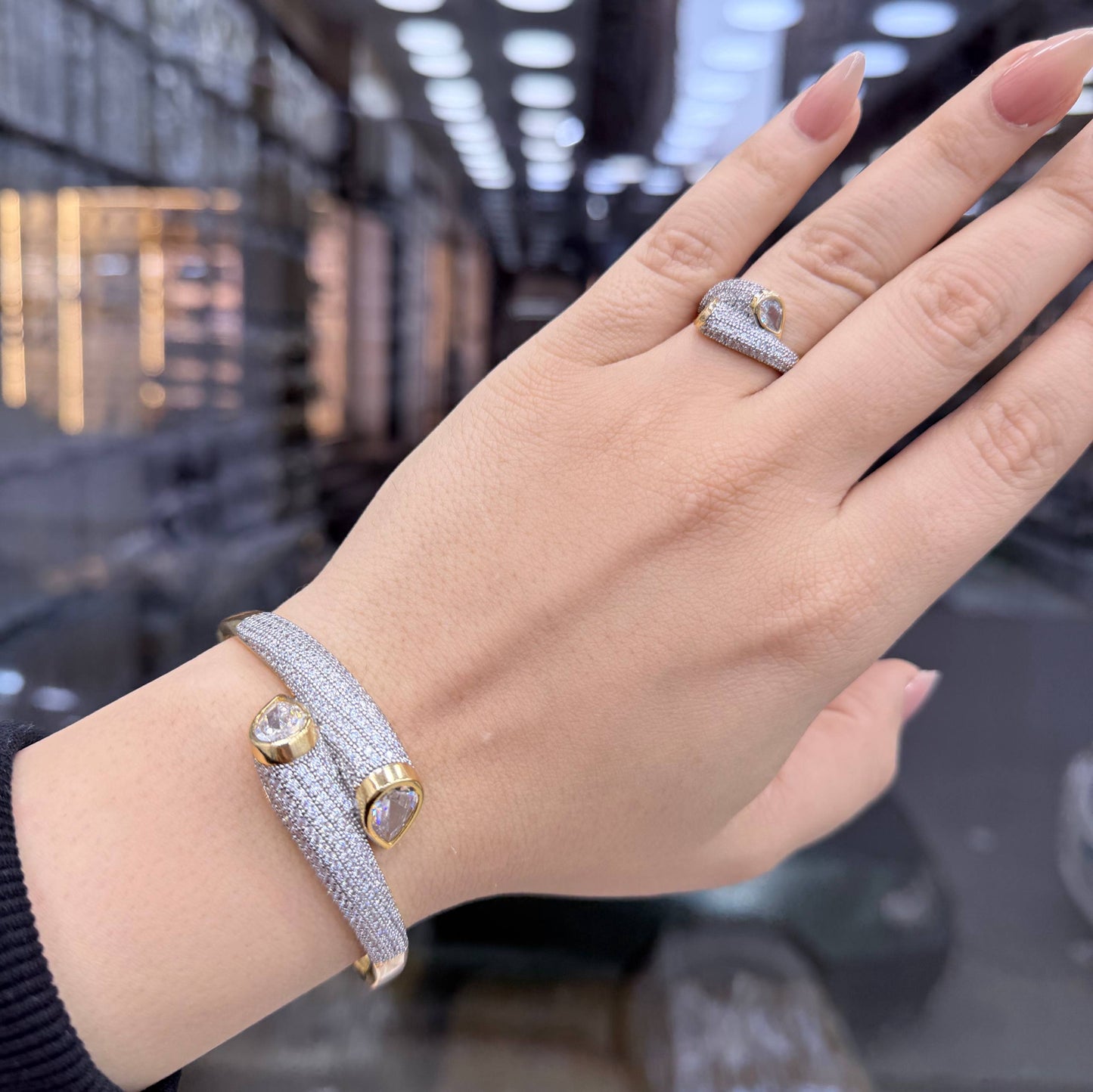 Bracelet & Ring Set Chinese Gold with Zircon Stones     S1