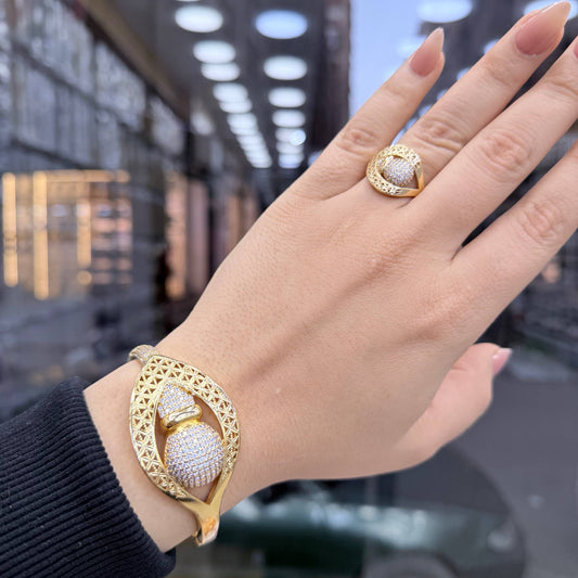 Bracelet & Ring Set Chinese Gold with Zircon Stones     S1