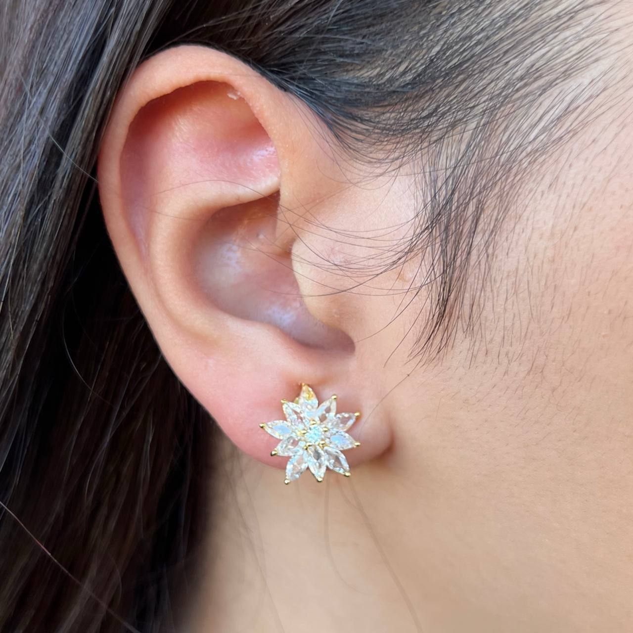 Clip-On Evening Earrings Gold Plated Zircon Stones  S1