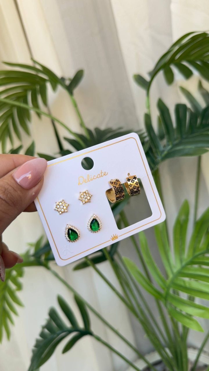 Gold Plated Earring Set Card – 3 Pieces     S1