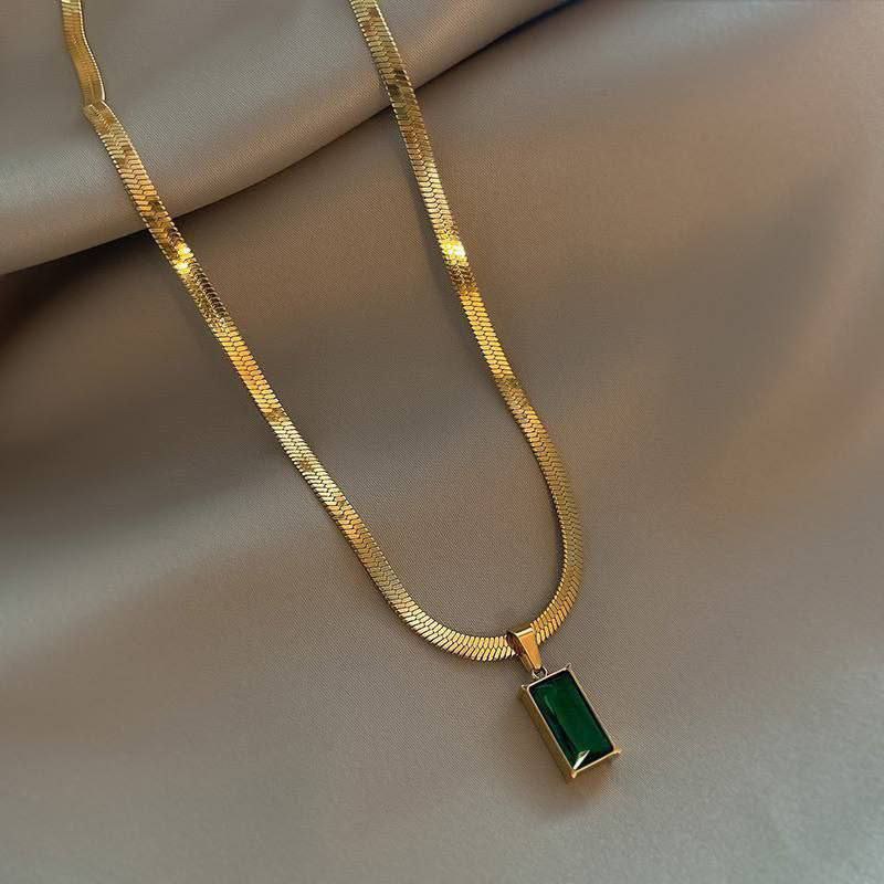 Emerald Stone Chain Necklace Stainless Steel 316 Pure    S1