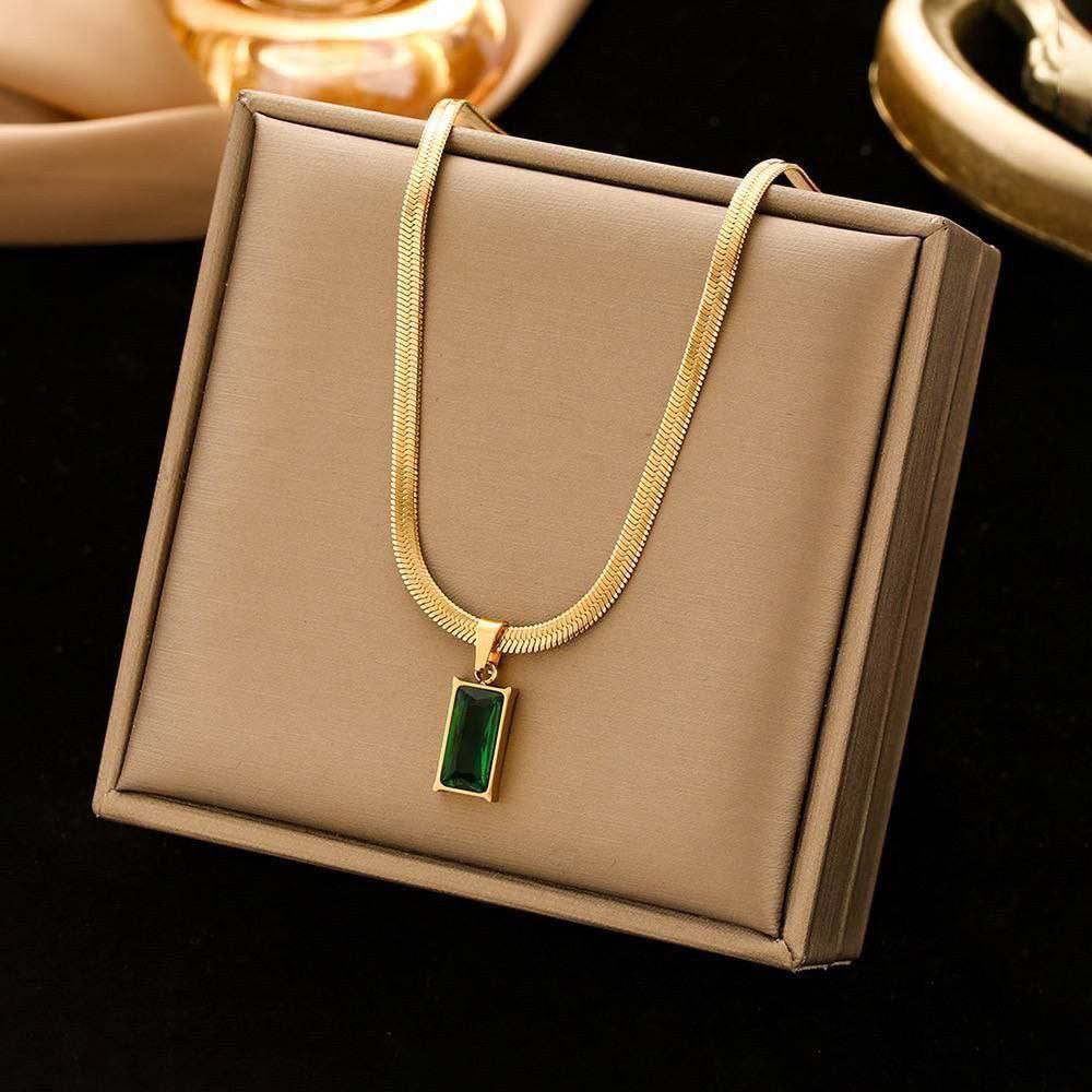 Emerald Stone Chain Necklace Stainless Steel 316 Pure    S1