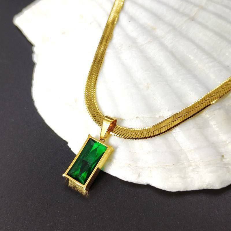 Emerald Stone Chain Necklace Stainless Steel 316 Pure    S1