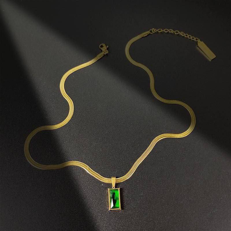 Emerald Stone Chain Necklace Stainless Steel 316 Pure    S1