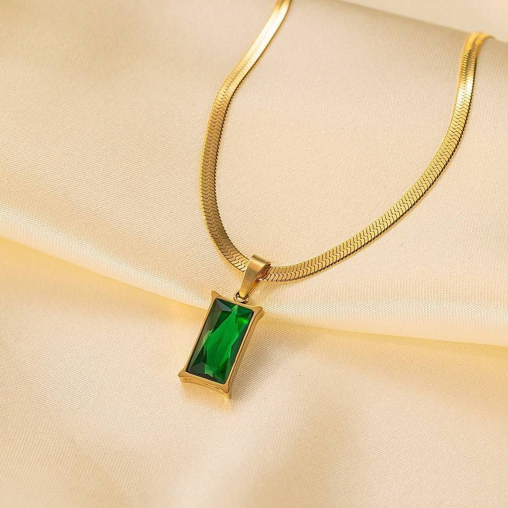 Emerald Stone Chain Necklace Stainless Steel 316 Pure    S1