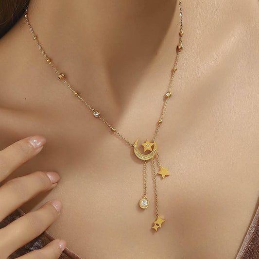 Moon & Star Necklace – Pure 316 Stainless Steel