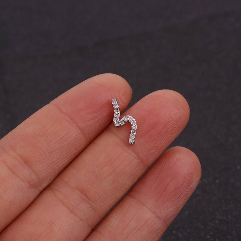 Ball Back Piercing Stainless Steel 316 Bar with Zircon Stones       S1