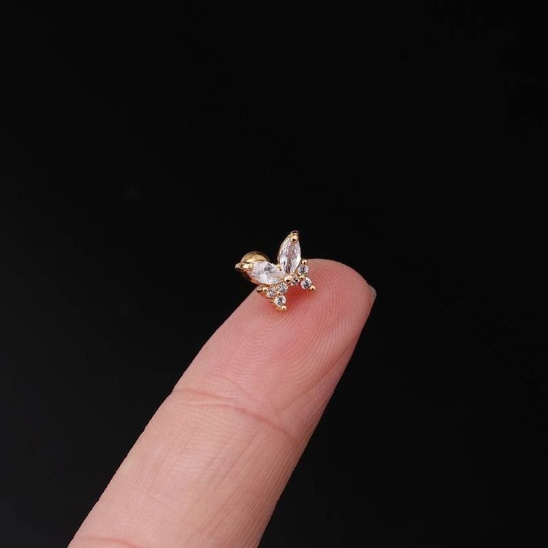 Ball Back Piercing Stainless Steel 316 Bar with Zircon Stones    S1