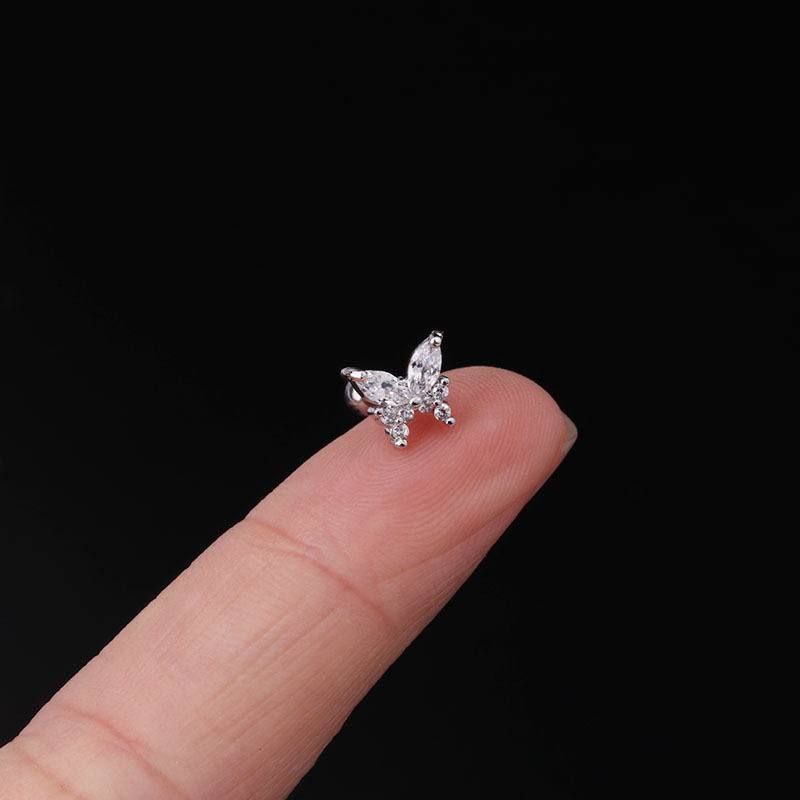 Ball Back Piercing Stainless Steel 316 Bar with Zircon Stones    S1