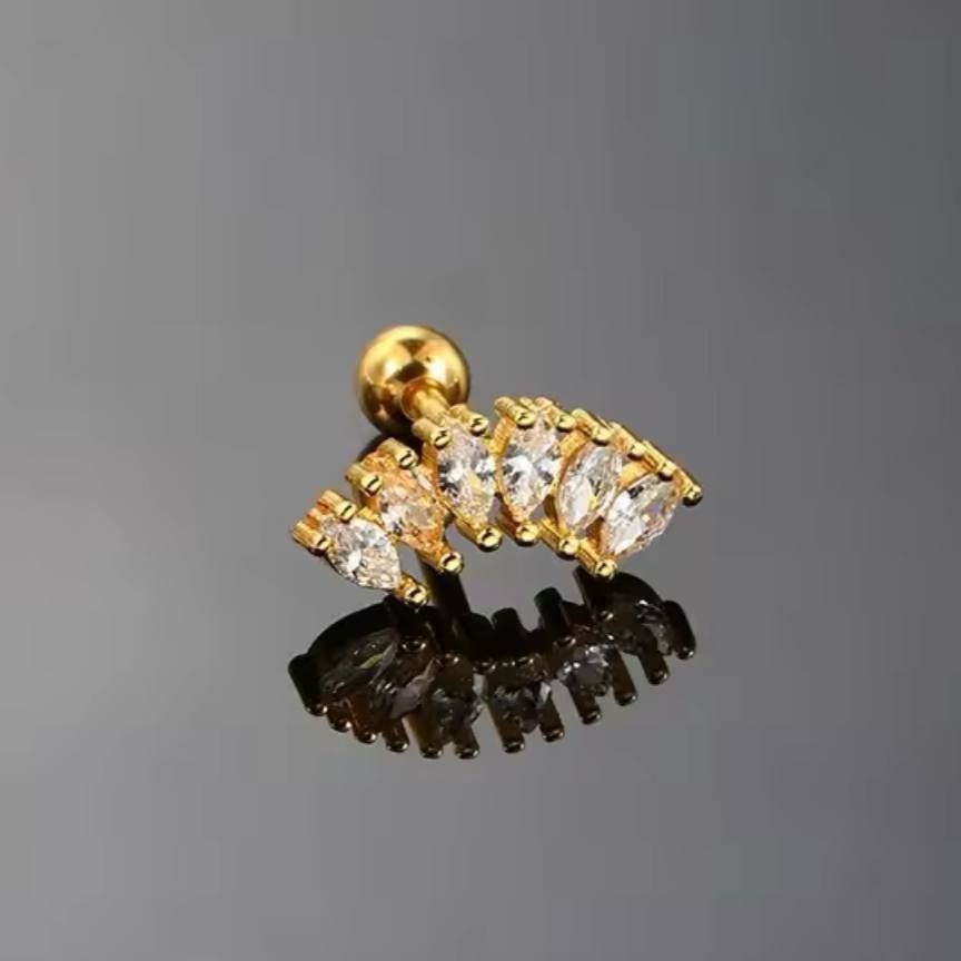 Ball Back Piercing Stainless Steel 316 Bar with Zircon Stones     S1