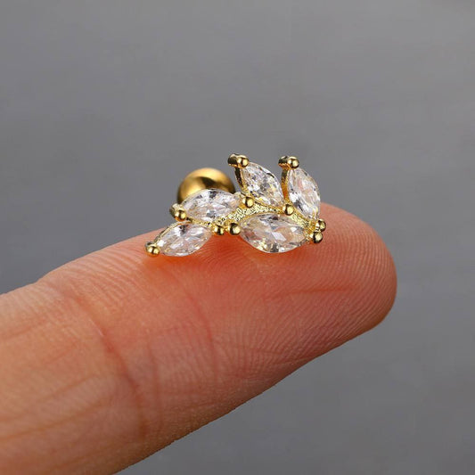 Ball Back Piercing Stainless Steel 316 Bar with Zircon Stones      S1