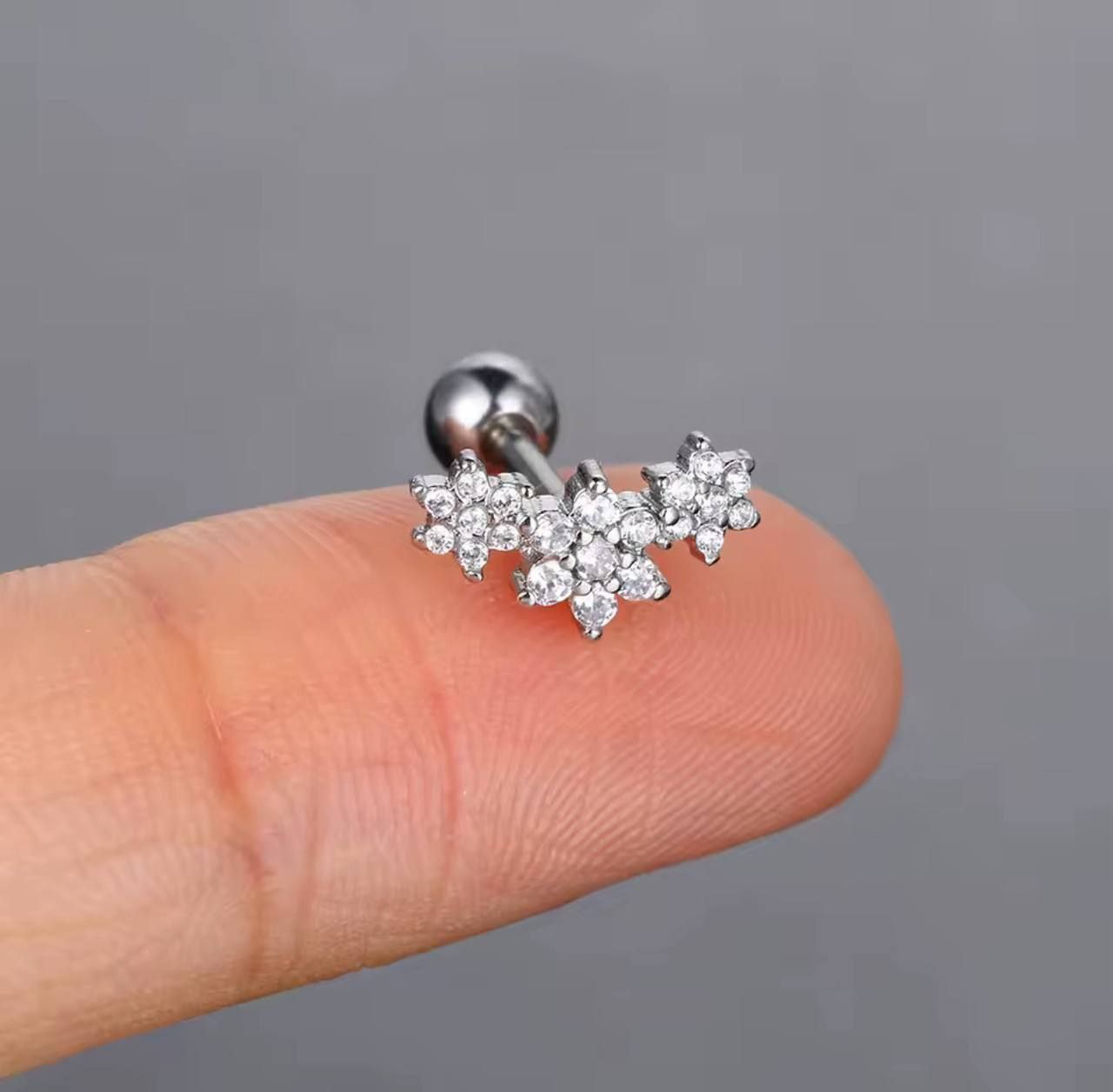Ball Back Piercing Stainless Steel 316 Bar with Zircon Stones    S1