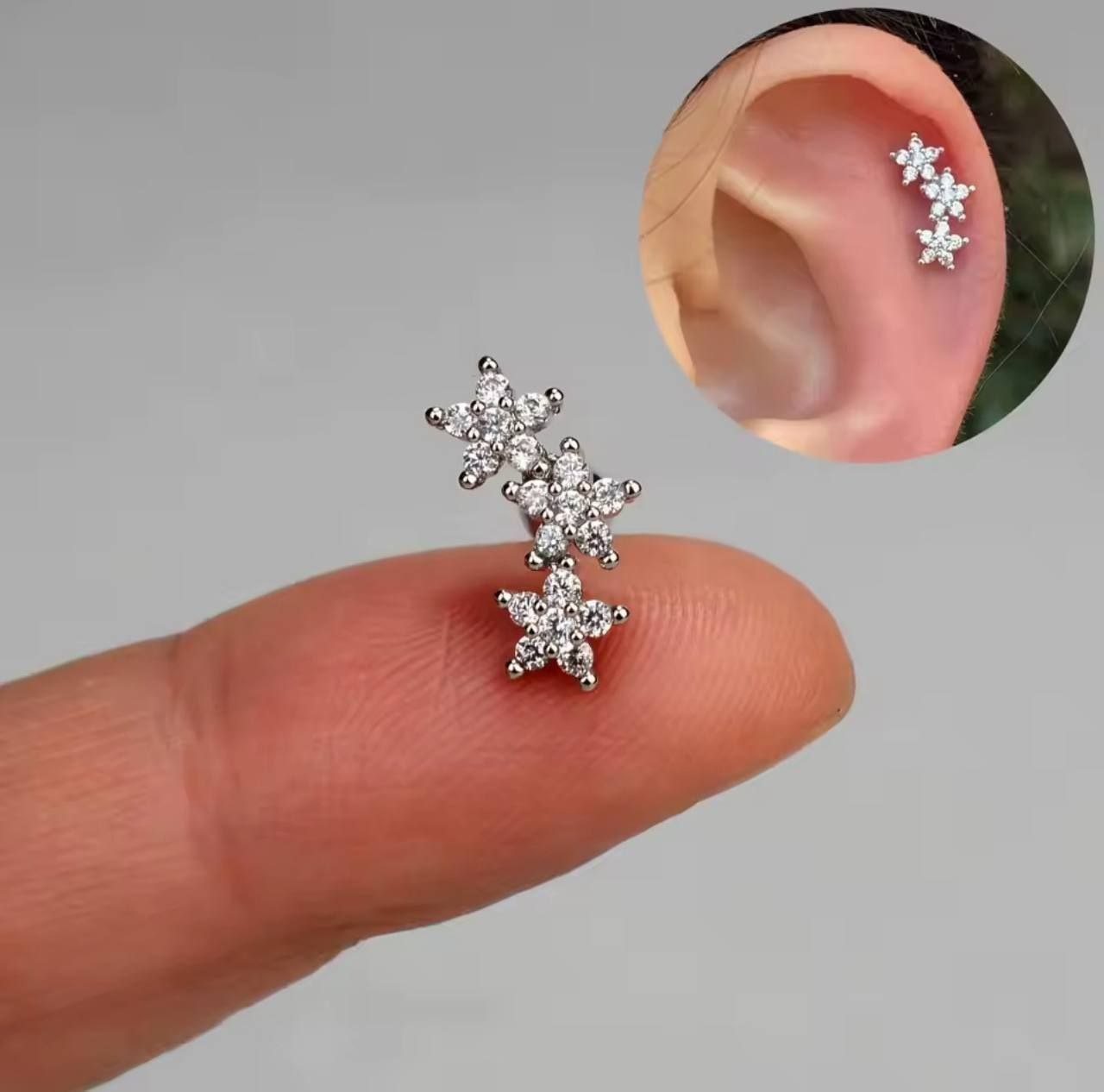 Ball Back Piercing Stainless Steel 316 Bar with Zircon Stones    S1