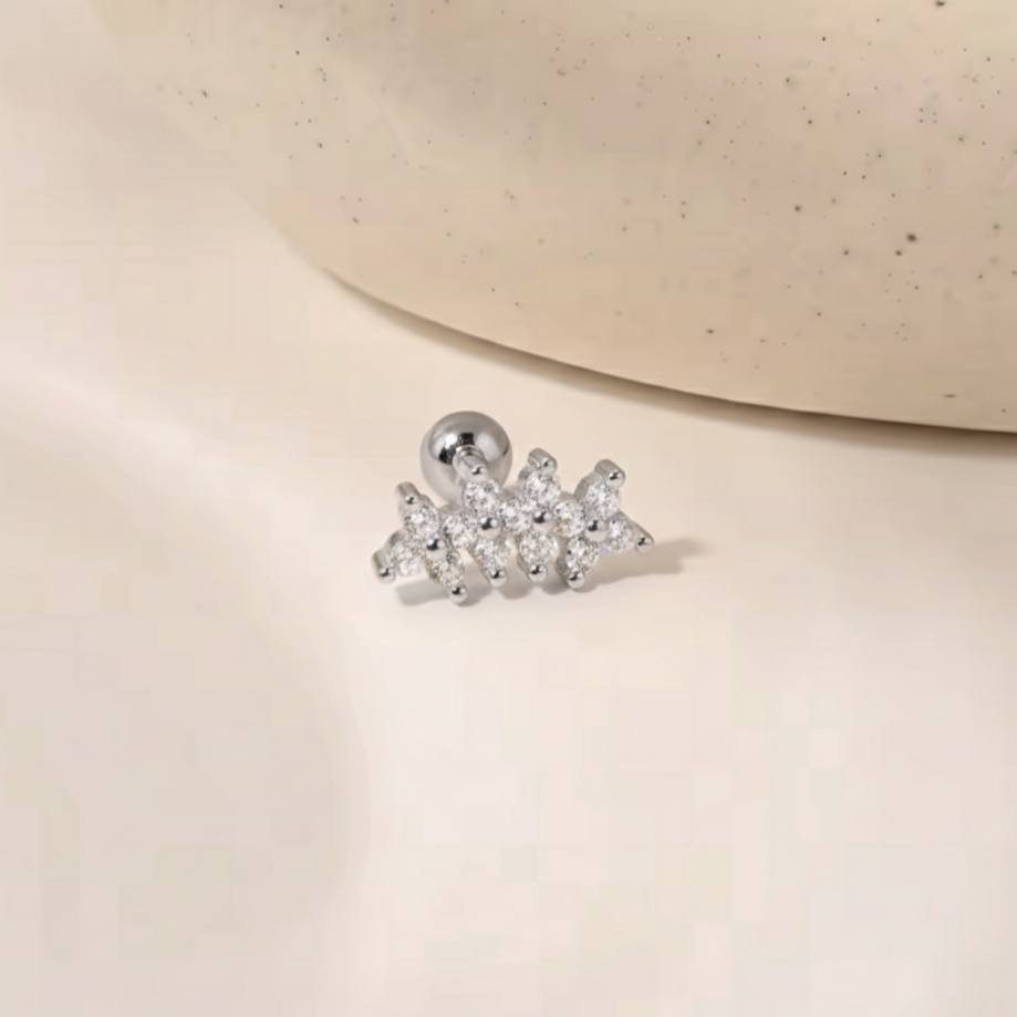 Ball Back Piercing Stainless Steel 316 Bar with Zircon Stones     S1
