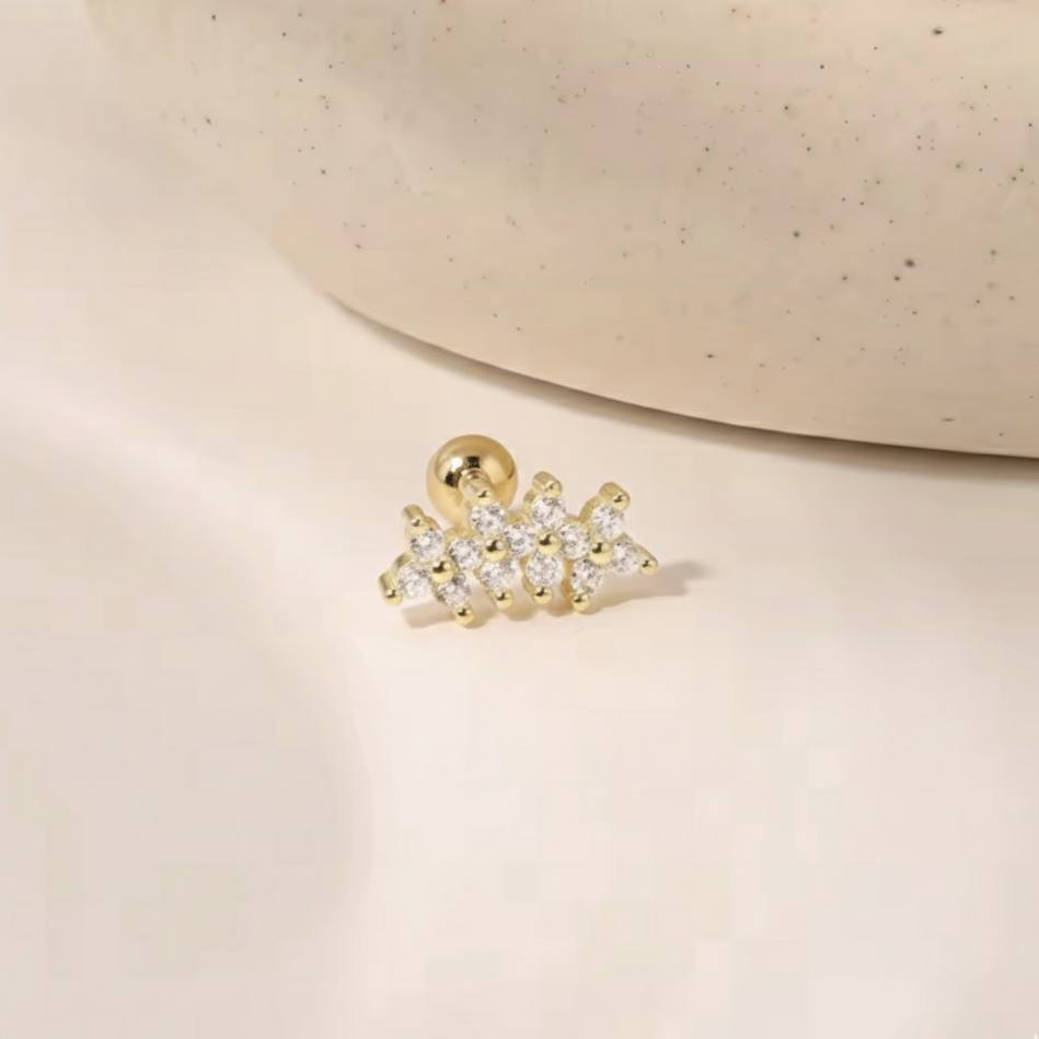 Ball Back Piercing Stainless Steel 316 Bar with Zircon Stones     S1