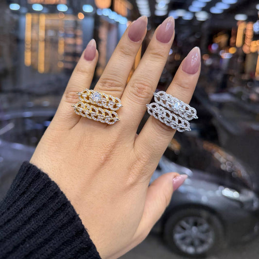 Chinese Gold Twin Rings with Zircon Stones     S1