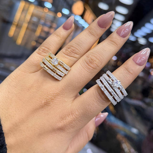 Chinese Gold Twin Rings with Zircon Stones     S1