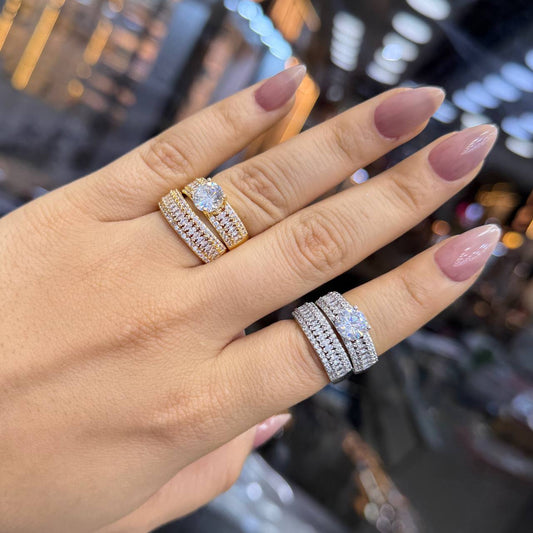 Chinese Gold Twin Rings with Zircon Stones    S1