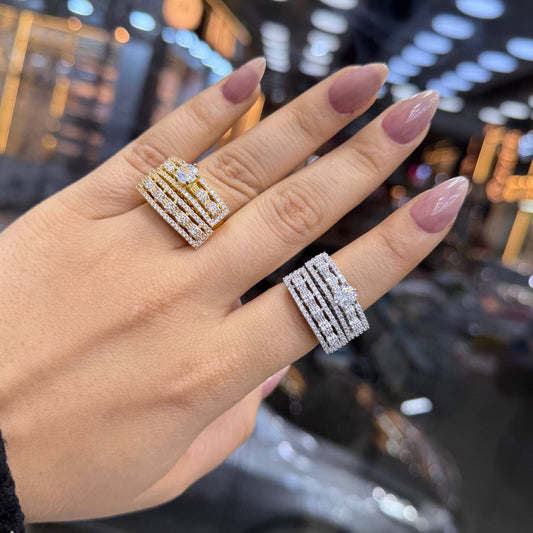 Chinese Gold Twin Rings with Zircon Stones    S1
