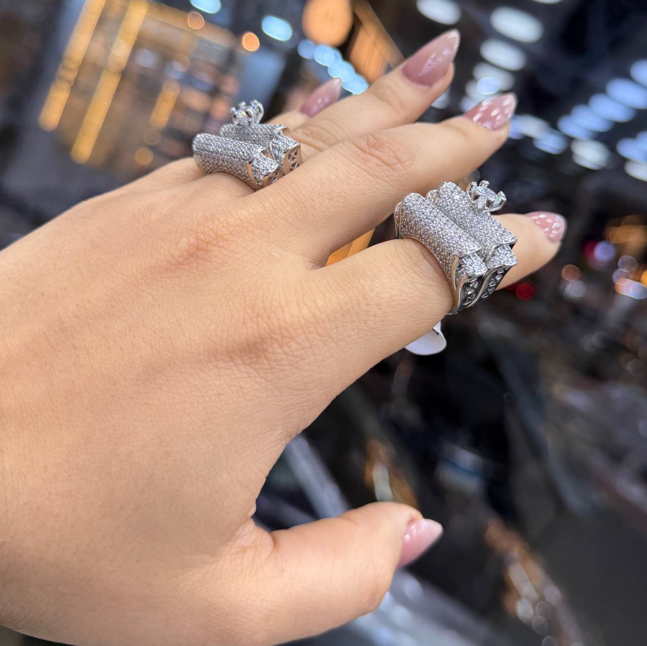 Chinese Gold Twin Rings with Zircon Stones   S1