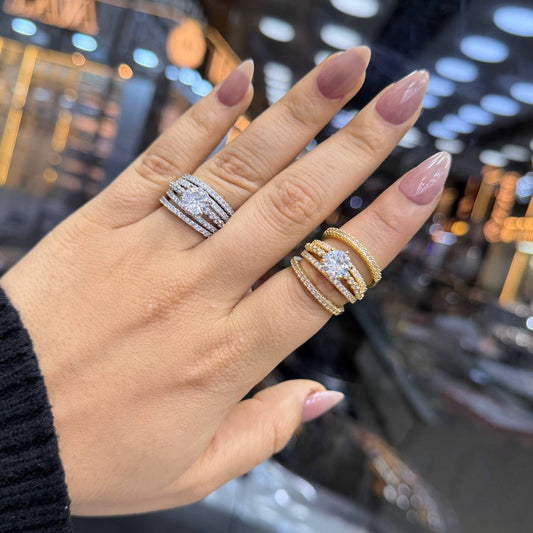 Chinese Gold Triple Ring with Zircon Stones    S1