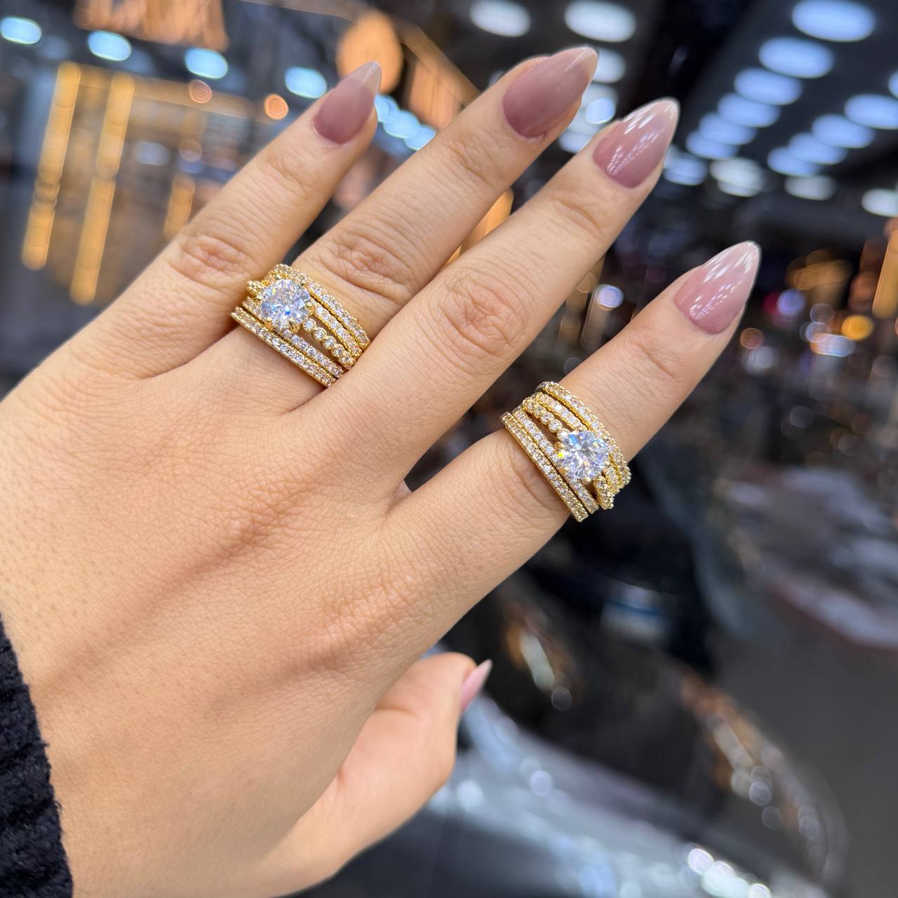 Chinese Gold Triple Ring with Zircon Stones    S1