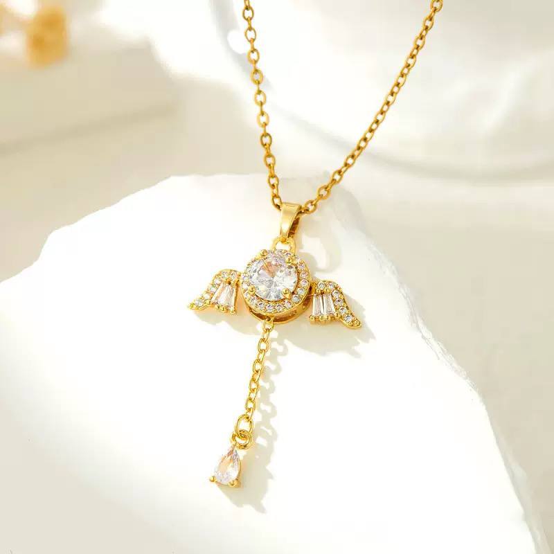 Moving Wing Trend Necklace – Pure 316 Stainless Steel with Chinese Gold Zircon Pendant   S1