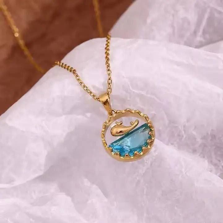 Dolphin Necklace – Pure 316 Stainless Steel with Chinese Gold Pendant   S1