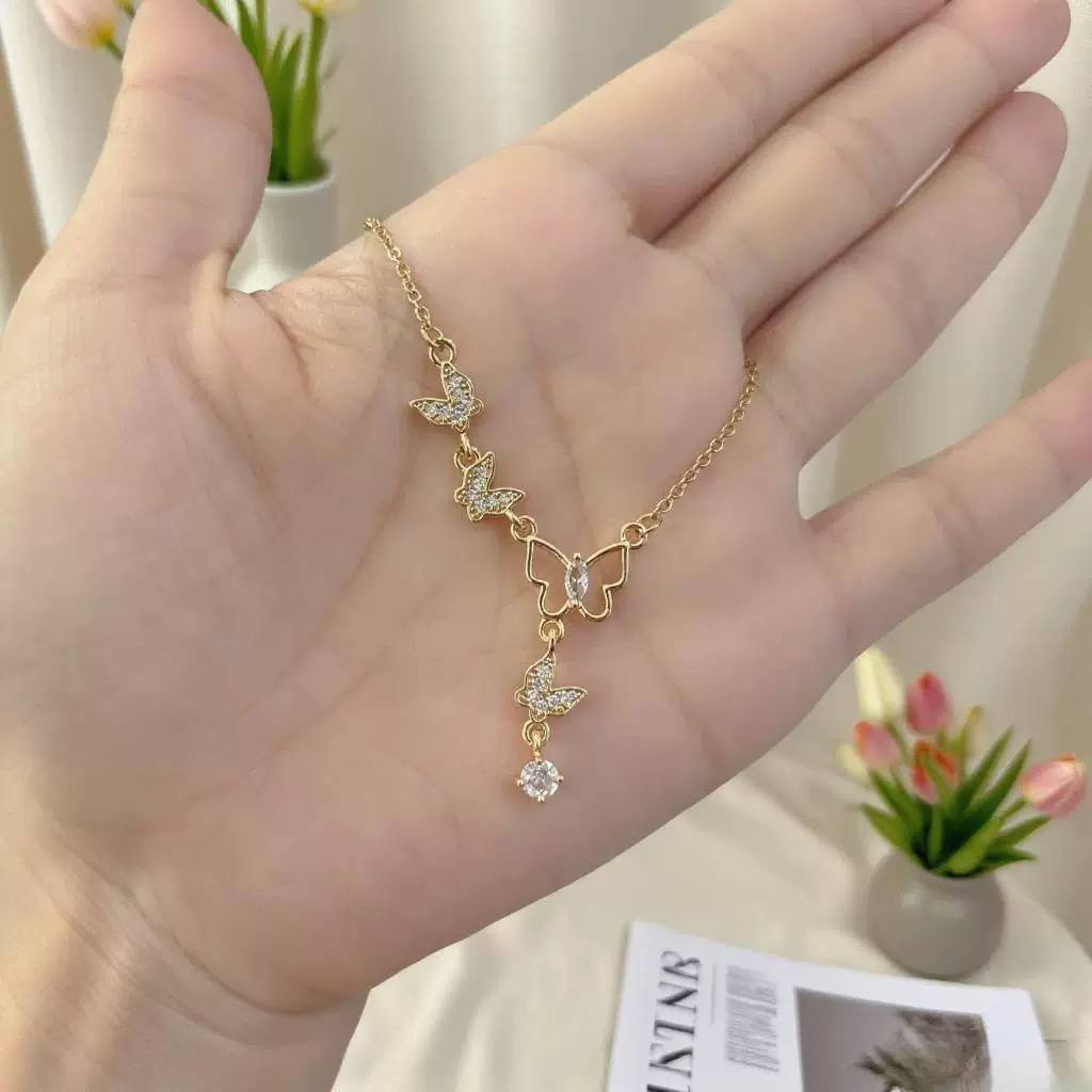 Brush & Moon Necklace – Pure 316 Stainless Steel with Chinese Gold Zircon Pendant  S1