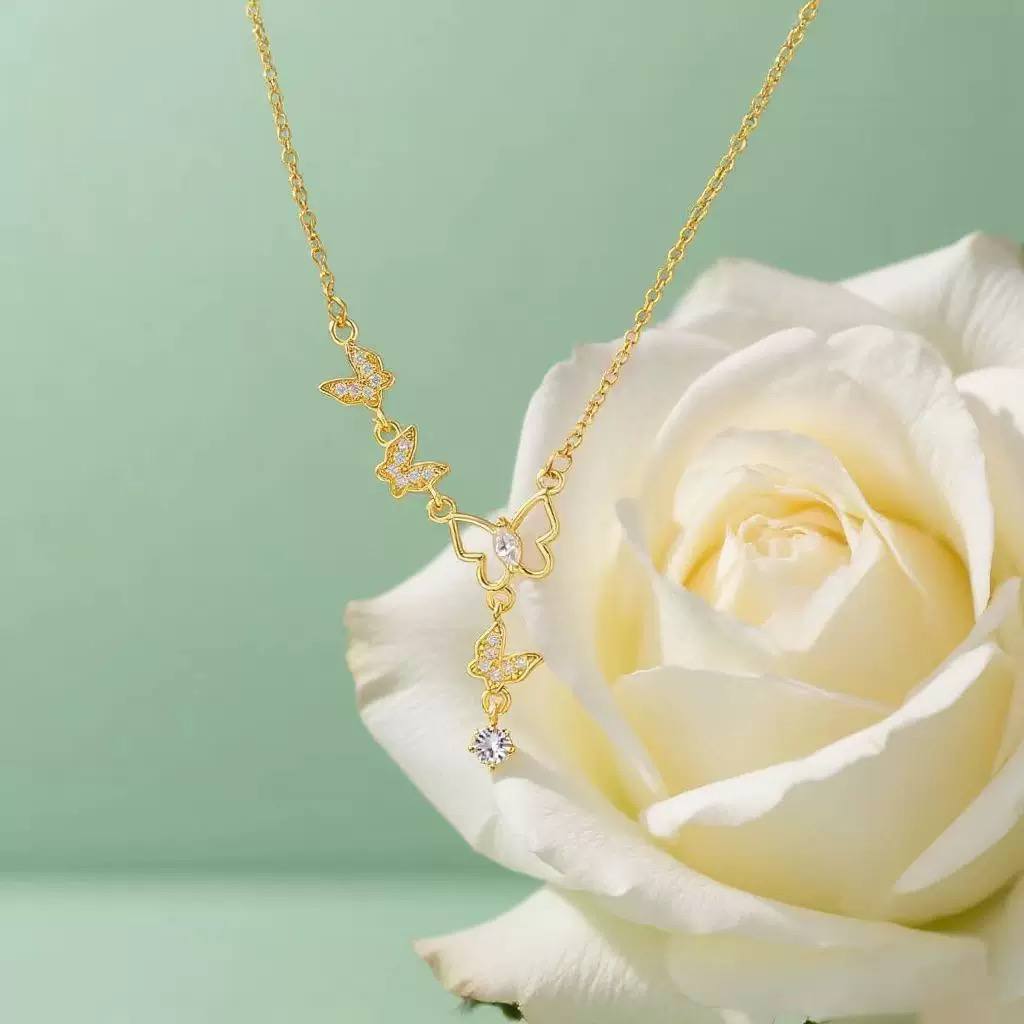 Brush & Moon Necklace – Pure 316 Stainless Steel with Chinese Gold Zircon Pendant  S1