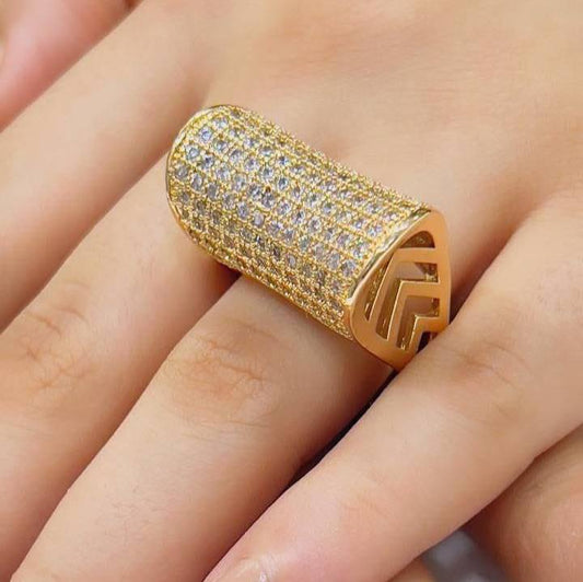 Chinese Gold Handbag Ring with Zircon Stones   S1