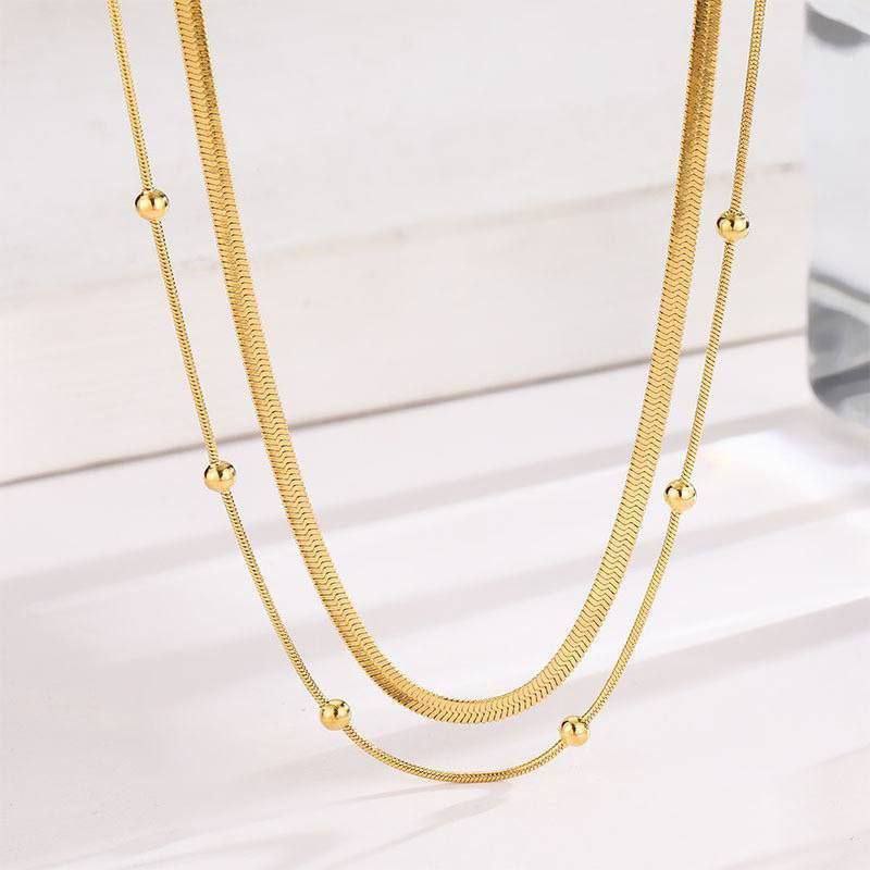 Double Layer Dil Al-Far Necklace with Snake Back – 316 Stainless Steel    S1
