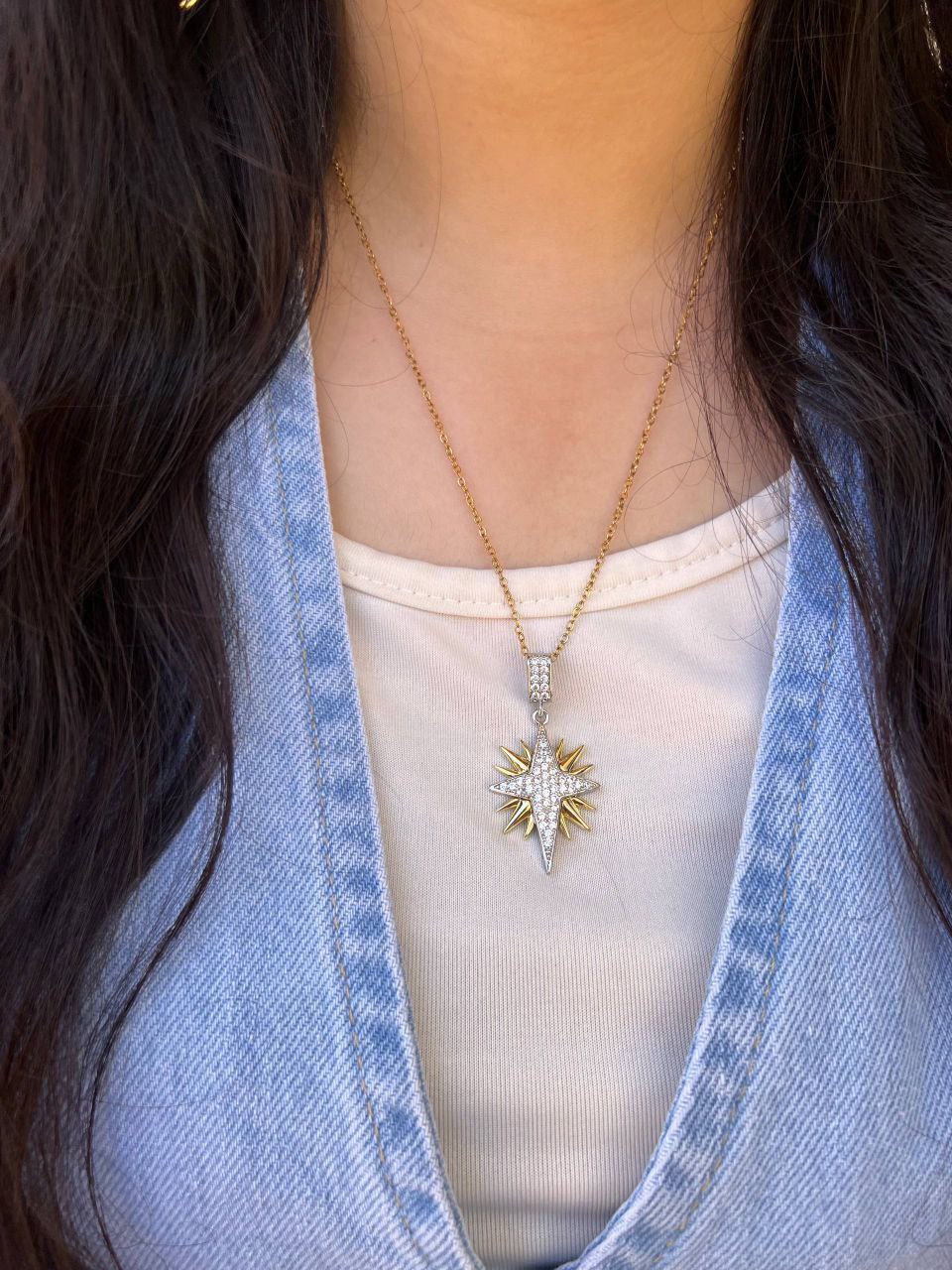 Pure 316 Stainless Steel Necklace with Chinese Gold Pendant and Zircon Stones   S1