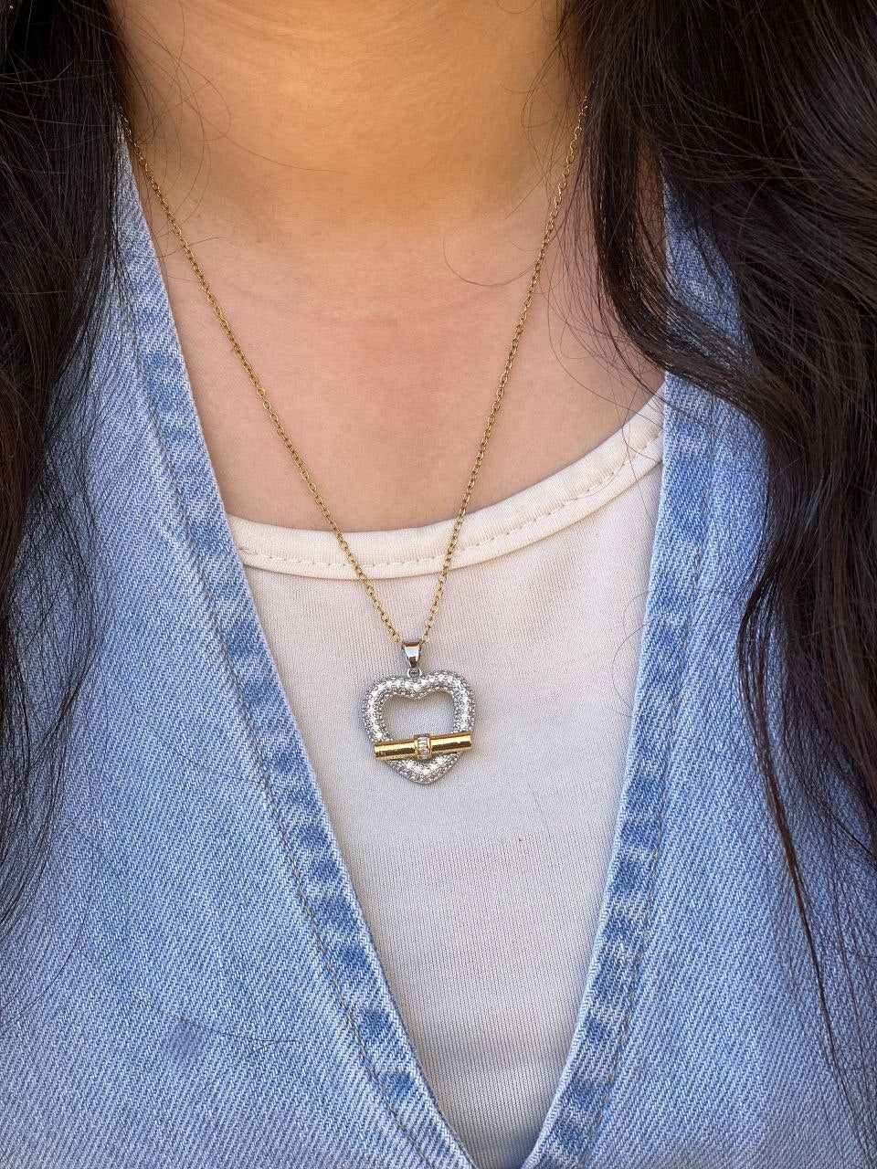 Pure 316 Stainless Steel Necklace with Chinese Gold Pendant and Zircon Stones   S1