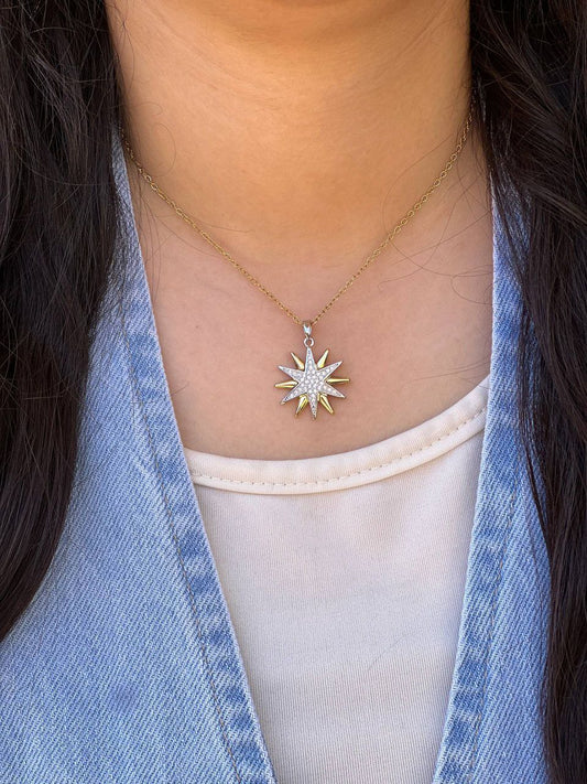 Pure 316 Stainless Steel Necklace with Chinese Gold Pendant and Zircon Stones   S1